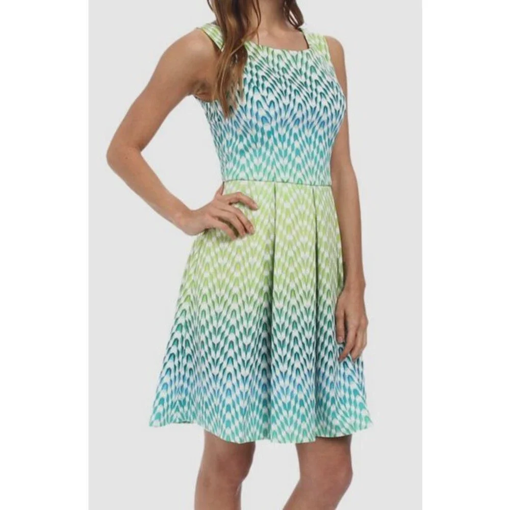 Jessica Simpson Womens Blue Print Sleeveless Fit Flare Cutout Dress Size 12 - Picture 3 of 3